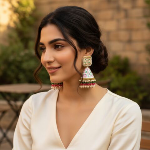 Heavy Earrings - White Jhumka