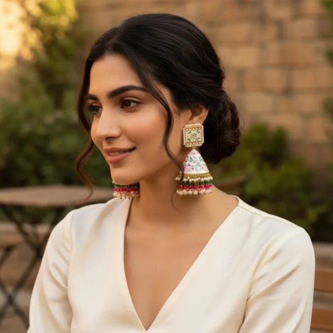 Heavy Earrings - White Jhumka Heavy Earrings - White Jhumka