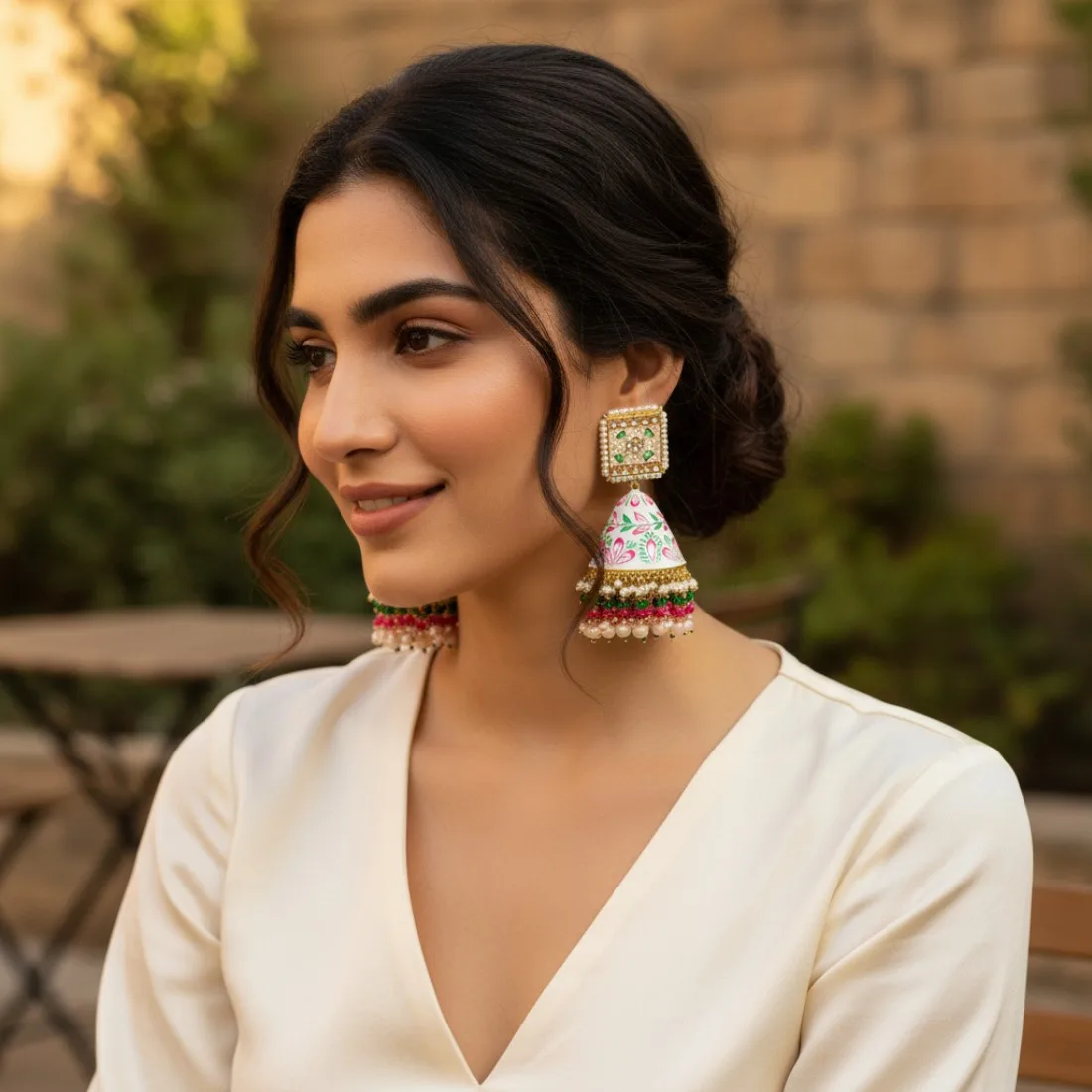 Heavy Earrings - White Jhumka