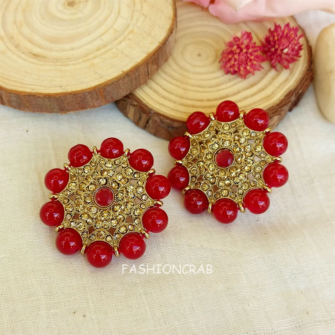 Jasmine Stud Earrings - Maroon