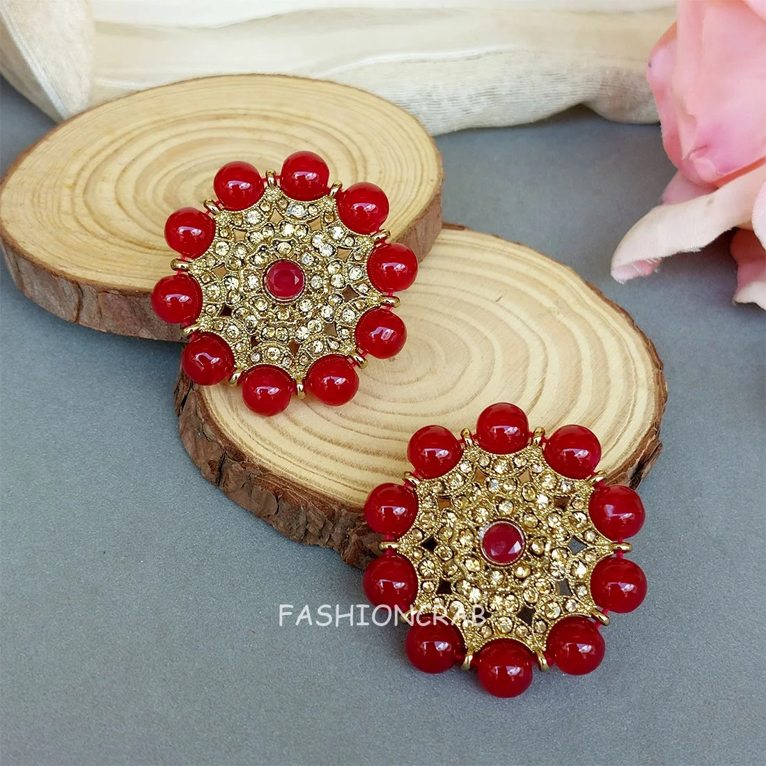 Jasmine Stud Earrings - Maroon