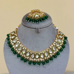 Kundan Bridal Necklace Set for Wedding - Green