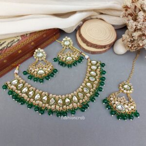 Kundan Bridal Necklace Set for Wedding - Green