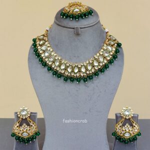 Kundan Bridal Necklace Set for Wedding - Green