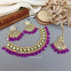 Kundan Bridal Necklace Set for Wedding - Purple