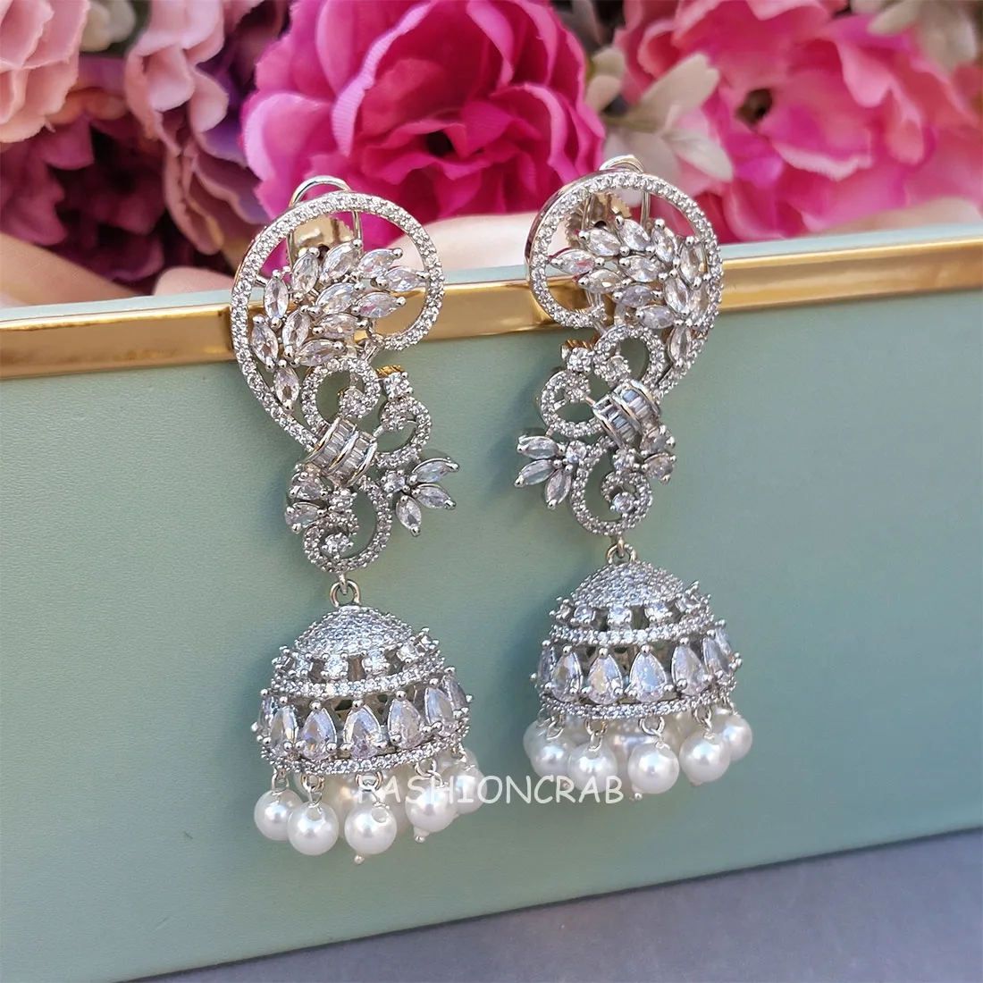 Lisa American Diamond Earrings - White Rodium