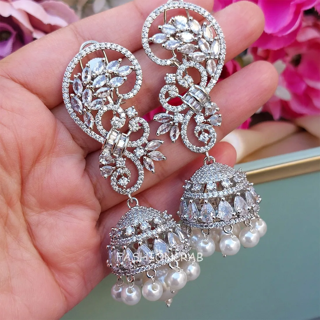 Lisa American Diamond Earrings - White Rodium