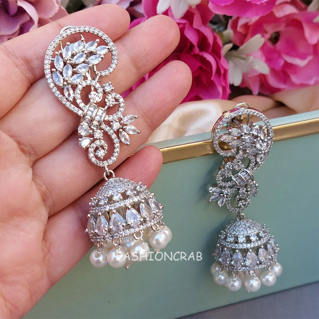 Lisa American Diamond Earrings - White Rodium