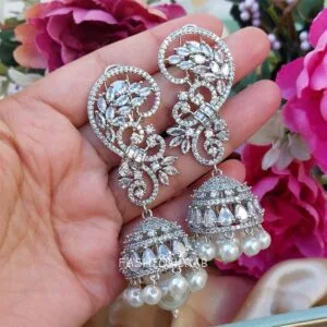 Lisa American Diamond Earrings - White Rodium