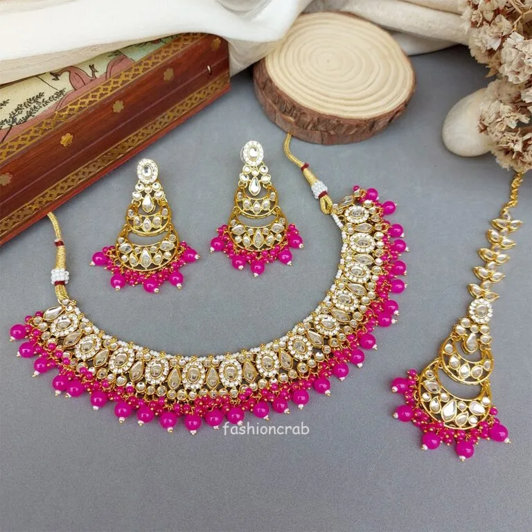 Maya Kundan Choker Set - Pink