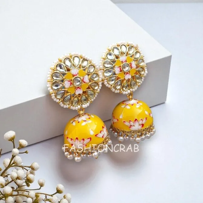 Nayanthara Jhumka Earrings Yellow