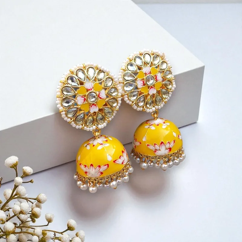 Nayanthara Jhumka Earrings Yellow