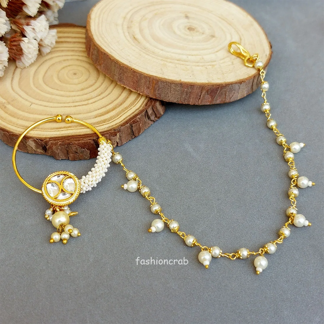 Nose Pin with Pearl Chain