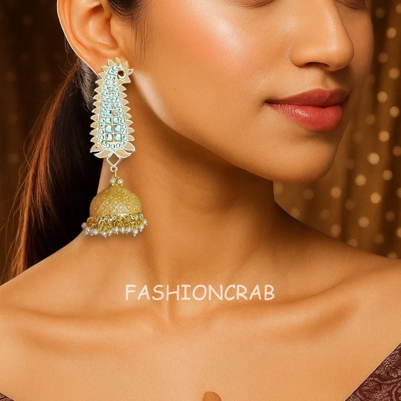 Orange Meenakari Long Jhumka Earring - Image 5