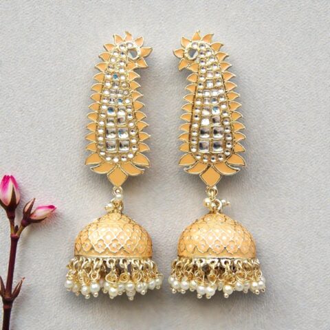 Orange Meenakari Long Jhumka Earring