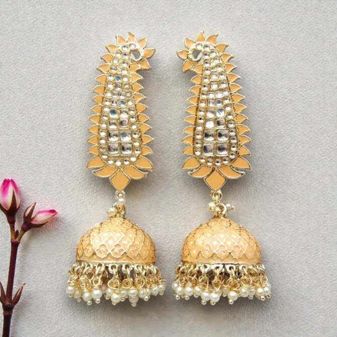 Orange Meenakari Long Jhumka Earring-06 Orange Meenakari Long Jhumka Earring