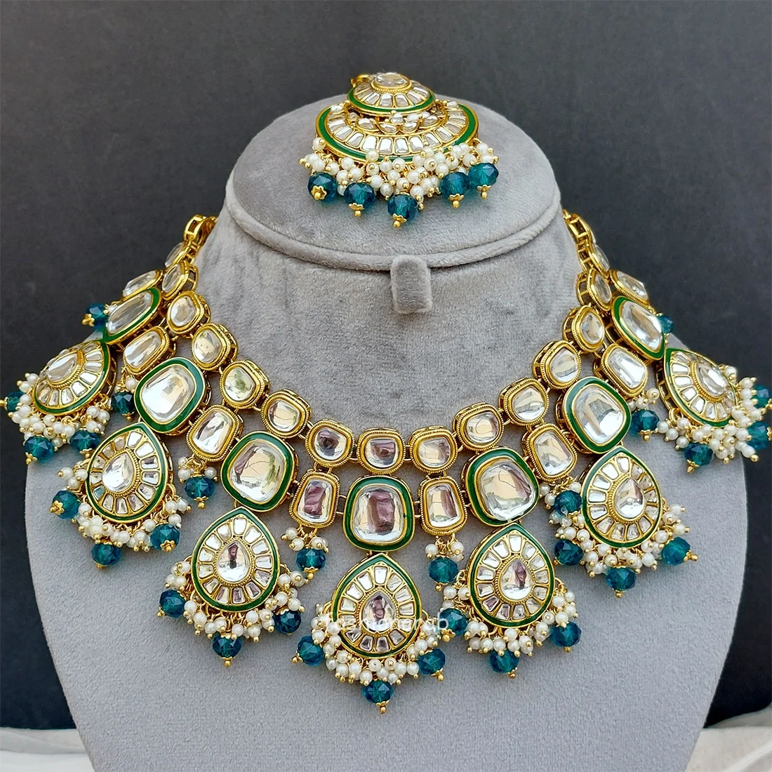 Peacock Blue Wedding Jewellery Set for Bride