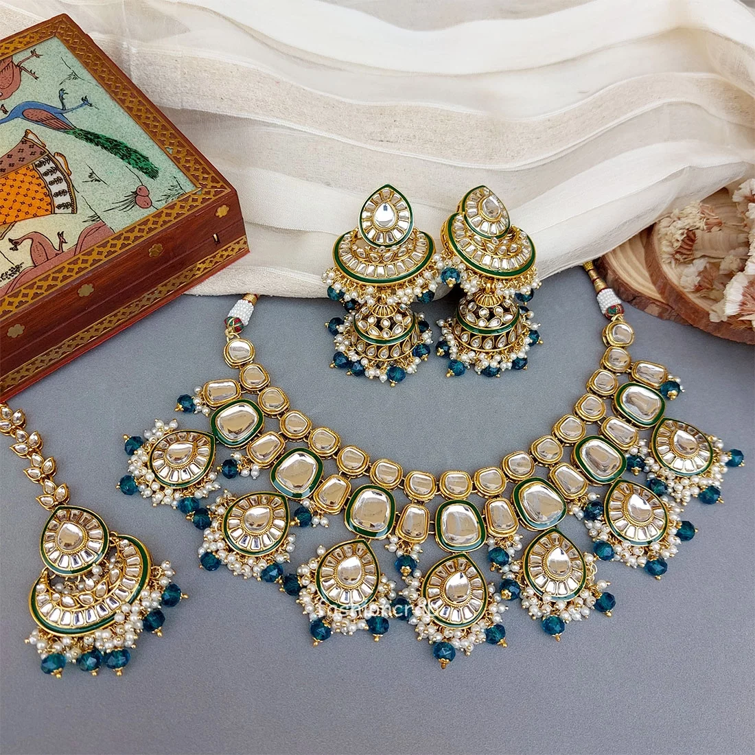 Peacock Blue Wedding Jewellery Set for Bride