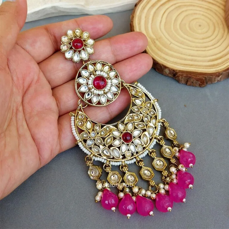 Priyanka Chandbali Earrings - Pink