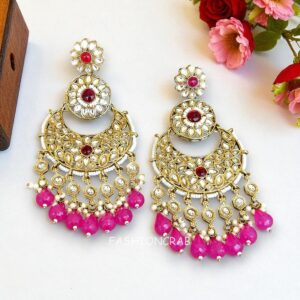 Priyanka Chandbali Earrings - Pink