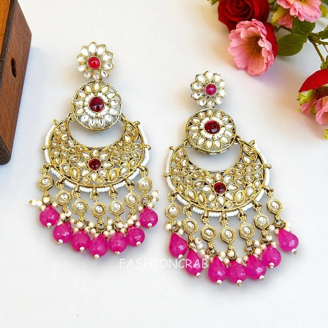 Priyanka Chandbali Earrings - Pink