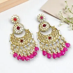 Priyanka Chandbali Earrings - Pink
