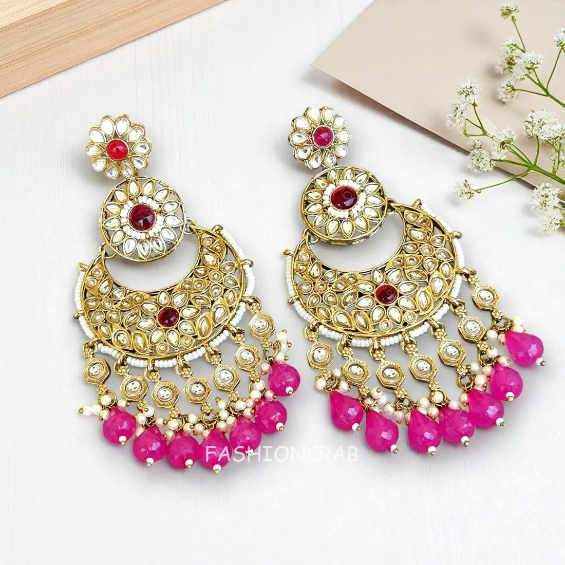 Priyanka Chandbali Earrings - Pink