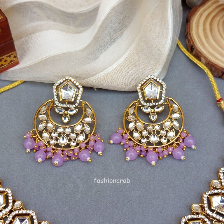 Sana Kundan Necklace Set - Lavender