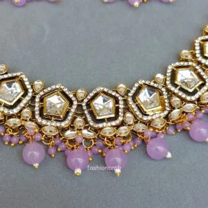 Sana Kundan Necklace Set - Lavender