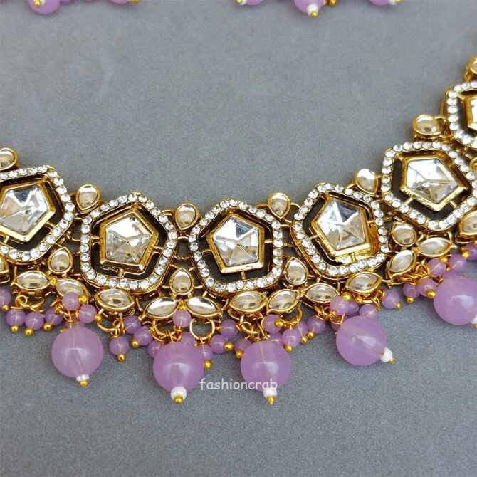 Sana Kundan Necklace Set - Lavender