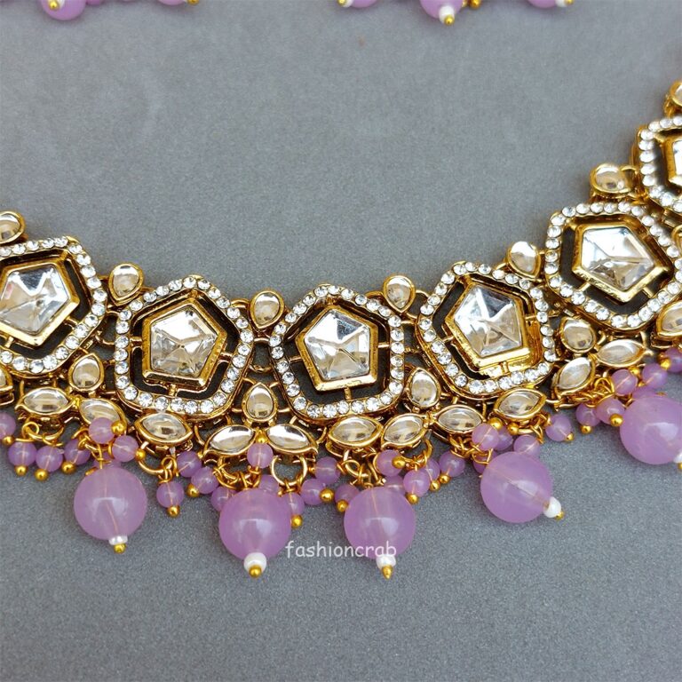 Sana Kundan Necklace Set - Lavender