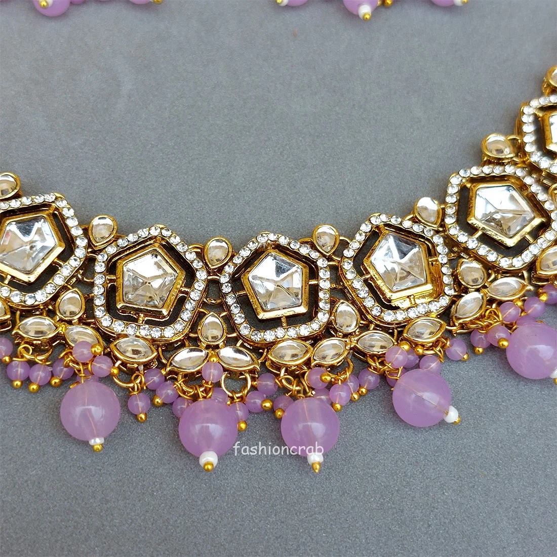 Sana Kundan Necklace Set - Lavender