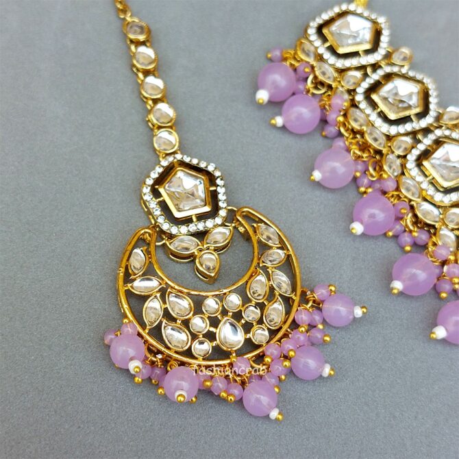 Sana Kundan Necklace Set - Lavender