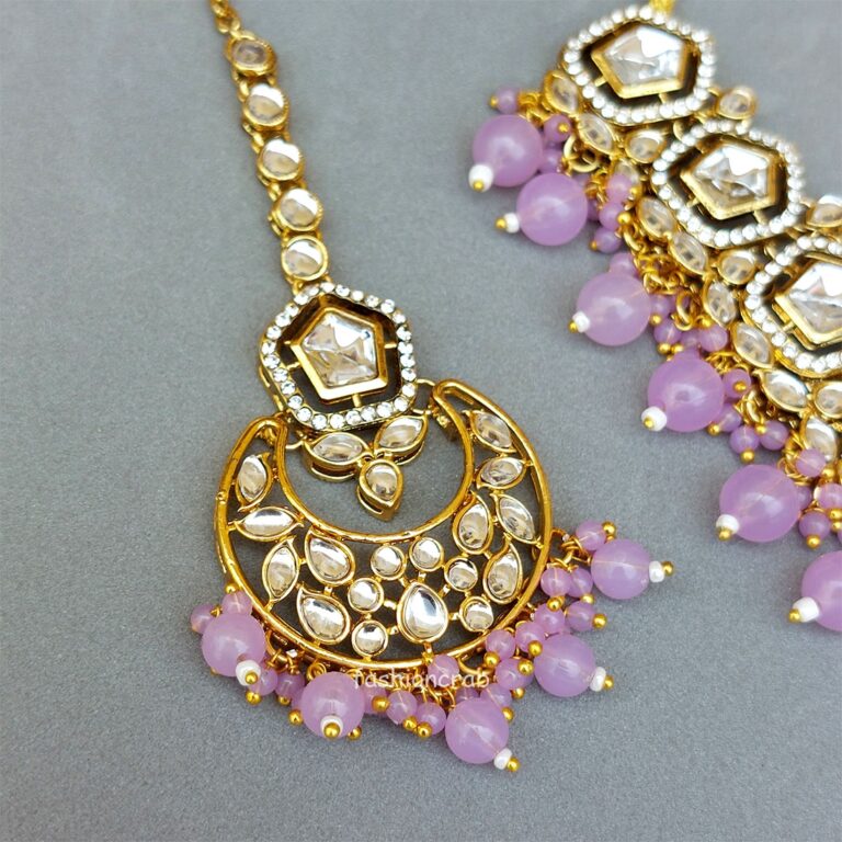Sana Kundan Necklace Set - Lavender