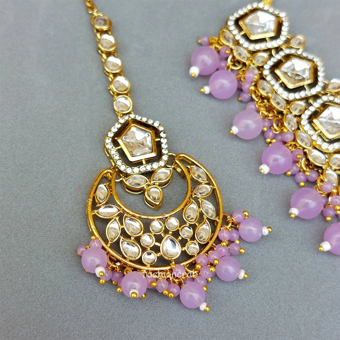 Sana Kundan Necklace Set - Lavender
