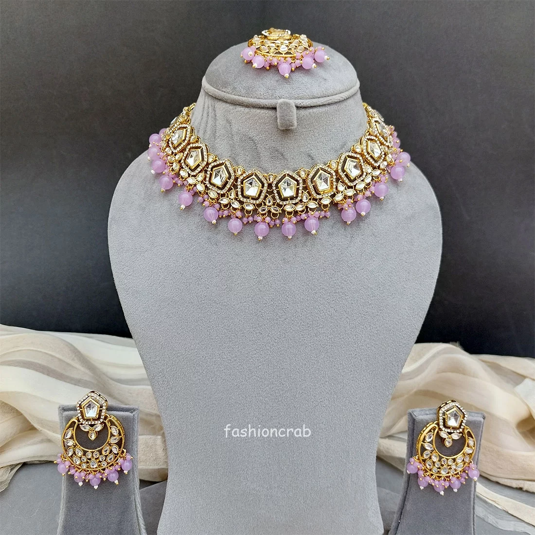 Sana Kundan Necklace Set - Lavender