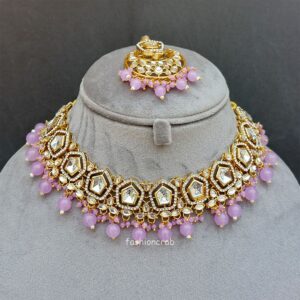 Sana Kundan Necklace Set - Lavender
