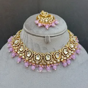 Sana Kundan Necklace Set - Lavender