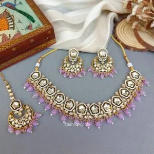 Sana Kundan Necklace Set - Lavender