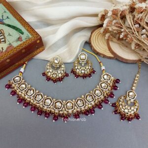 Sana Kundan Necklace Set - Wine