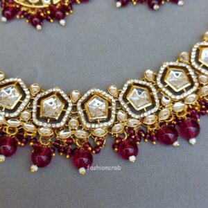 Sana Kundan Necklace Set - Wine