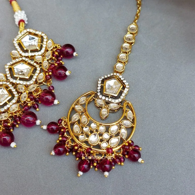 Sana Kundan Necklace Set - Wine