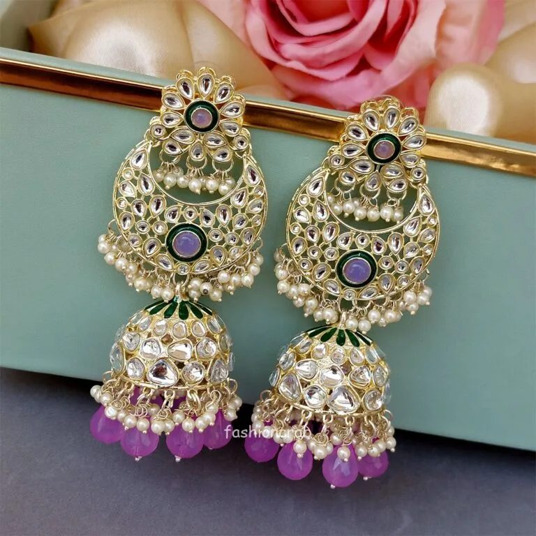 Soundarya Kundan Jhumka Earrings - Lavender