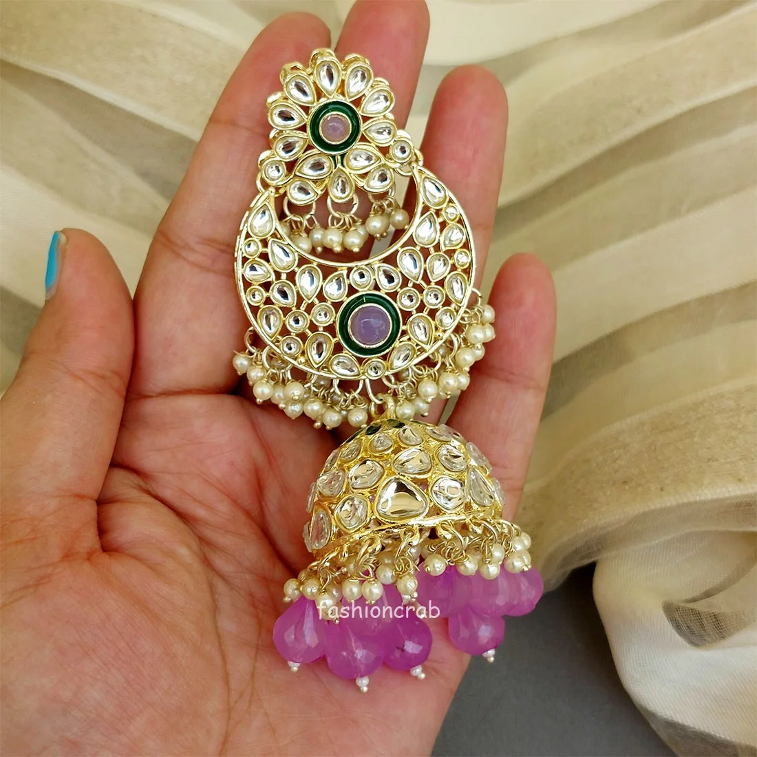 Soundarya Kundan Jhumka Earrings - Lavender