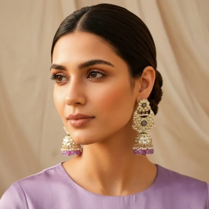 Soundarya Kundan Jhumka Earrings - Lavender-03