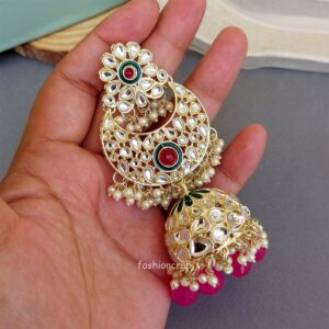Soundarya Kundan Jhumka Earrings - Pink