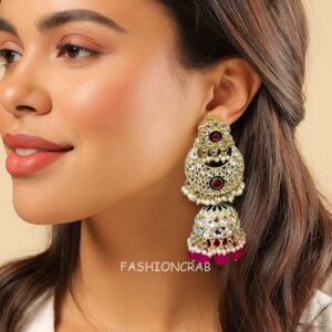 Soundarya Kundan Jhumka Earrings - Pink