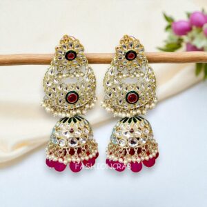 Soundarya Kundan Jhumka Earrings - Pink