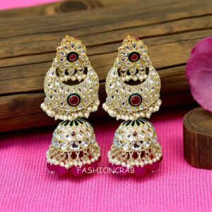 Soundarya Kundan Jhumka Earrings - Pink