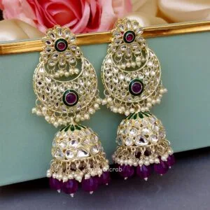 Soundarya Kundan Jhumka Earrings - Purple